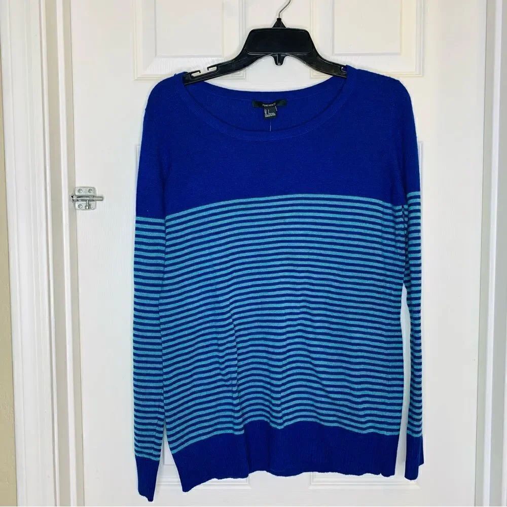 Forever 21 Lightweight Pullover Sweater Top Royal Blue/Aqua Size Large